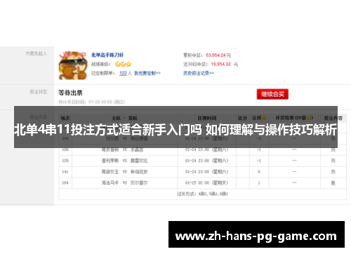 北单4串11投注方式适合新手入门吗 如何理解与操作技巧解析